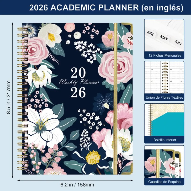 Agenda Diaria 2026 A5 con Espiral y Tapa Impermeable