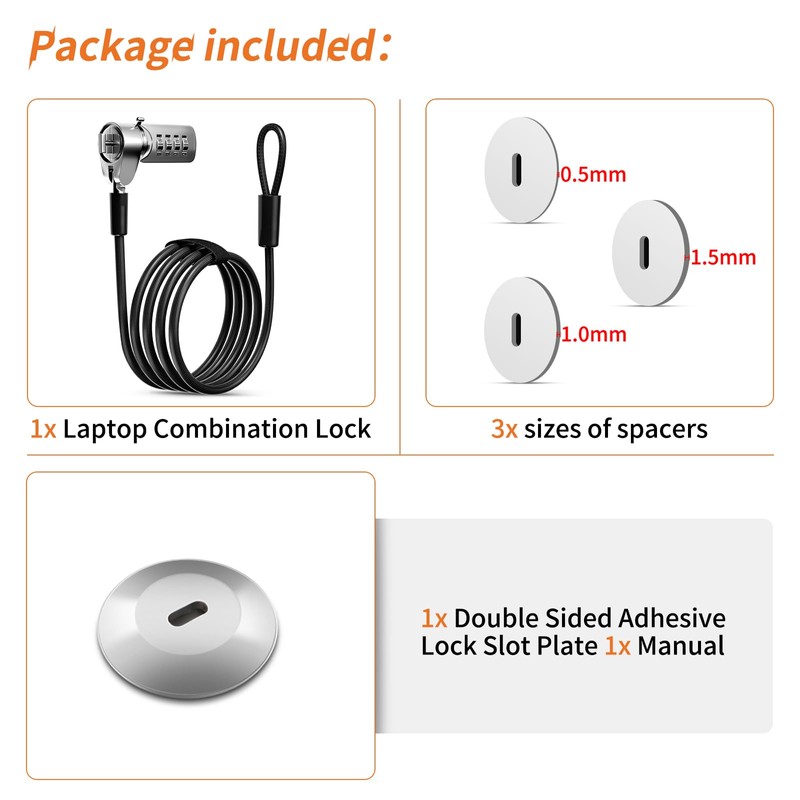 Computer Lock Laptop Lock with Slot Plate 6.23 ft Combination