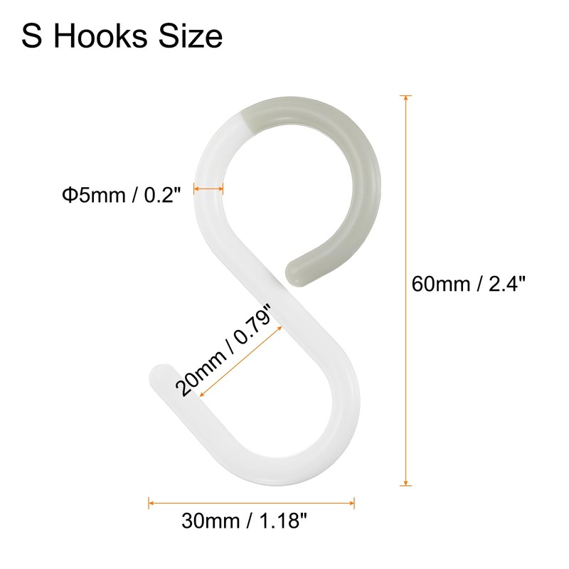 HARFINGTON 3pcs S Hooks, 2.4" Plastic, White, Modern Style, 6lbs