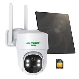 Manshur® 4G LTE Cellular Security Camera Outdoor Wireless, Cameras Without WiFi Needed 360°PTZ 2K/3MP Color Night Vision, 2 Way Talk, PIR Motion Detection, Spotlight, No WiFi Supported, IP66, Cloud