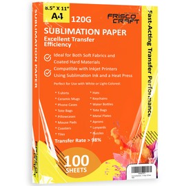 Frisco Crafts Sublimation Paper 8.5 x 11 Inches (100 Sheets) - Subli Paper for Inkjet Printer with Sublimation Ink - High Transfer Rate, Vibrant Colors, 120gsm for T-Shirts, Mugs & More