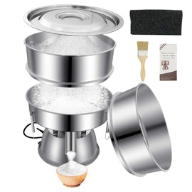 Automatic Powder Sifter Machine, 30 Mesh 50 Mesh Stainless Steel Sieve Shaker, 110V Vibrating Sifter for Flour & Powder, 2 Screens Included