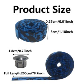 Runseaway 2 Rolls Camouflage EVA Road Bike Handlebar Tape with Bar Plugs, Comfortable Grip Cycling Handle Wraps for Road, Mountain, BMX Bikes(Black & Blue)