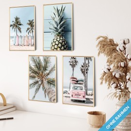 mojoliving Summer Vibes Poster Surfing Set Vintage Picture Set Beach Decoration Aesthetic Room Decor Hawaiian Decoration Dommer Decorative Poster Vintage Summer Aesthetic Hawaii Poster Beach Pictures