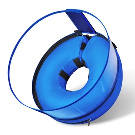 BARKLESS Dog Cone, Dog Donut Collar After Surgery, Inflatable Dog Cone with Clear Anti-Licking Shield, Alternative to Cone of Shame for Large Medium Dogs, Does Not Block Vision (Blue, M)