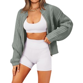 PRETTYGARDEN Women's Casual Long Sleeve Zip Up Open Front Cable Knit Cardigan Sweaters for Women 2024 Fall Sweater (Grey Green,X-Large)