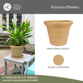 The HC Companies Terrazzo Large Round Plastic Plant Pot w/Rolled Rim - Lightweight & UV Resistant Gardening Pot for Herbs & More - Outdoor & Indoor Plant Pots w/Drainage (20”, Sandstone, Pack of 2)