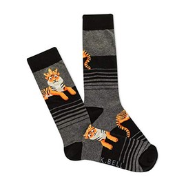 K. Bell Men's Casual Animal Novelty Crew Socks, Royal Tiger (Black), Shoe Size: 6-12