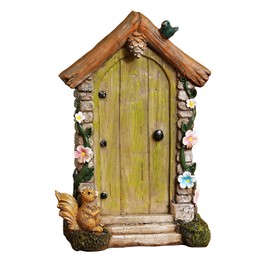 JIUMO Fairy Door for Trees Outdoor - Garden Accessories, Miniature Decor, Magic Enchanted Tree Stump Resin Wall Hanging Gifts
