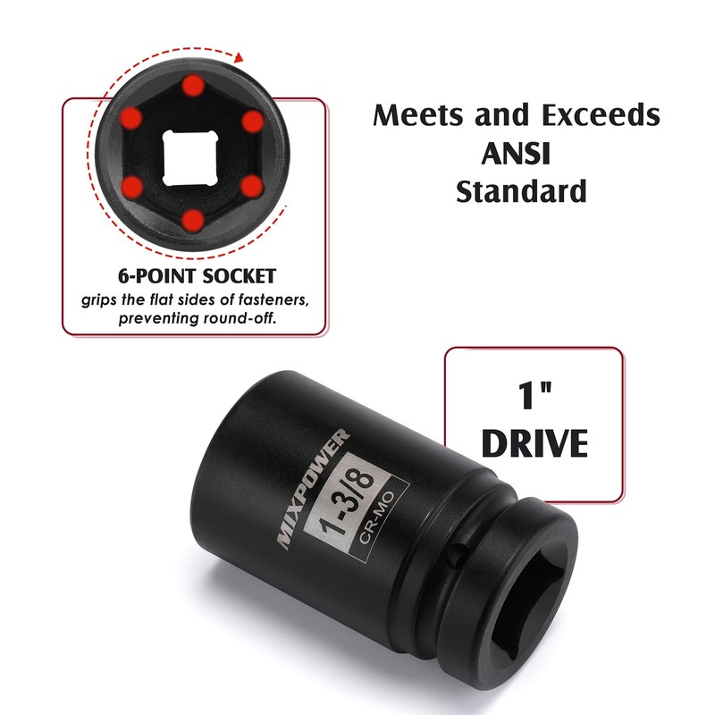 MIXPOWER 9PCS 1"Drive Impact Deep Socket Set, 6 Point, 1"