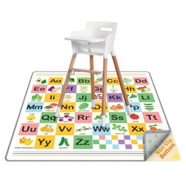 Thick High Chair Splash Mat 51″, 4 Layer Waterproof Splat Mat with Anti Slip Bottom, Baby Mess Mat for Art/Crafts/Painting/Playtime/Picnic Mat, Easy Clean