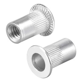 TA-VIGOR 100Pcs #10-32 Rivet Nuts, 304 Stainless Steel Knurled Flat Head Threaded Insert Nut Silver for Automotive Furniture