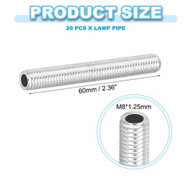 PATIKIL M8 Thread Carbon Steel Lamp Pipe, 20 Set 60 mm/2.36" Hollow Tube Thread Adapter Fasteners Hardware for Lamp Lights Chandelier Ceiling Light DIY, White Zinc Plating