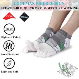 VWELL Toe Socks for Men/Women, COOLMAX Five Finger Socks, Compression Athletic Running Socks Ankle Toe Socks (3Pairs)