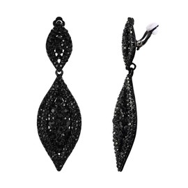 EVER FAITH Black Clip On Earrings for Women Wedding Party Rhinestone Crystal Drop Dangle Non-piercing Earring for Non Pierced Ears Black-Tone