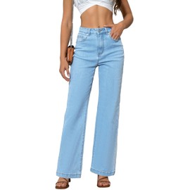 ETTELO Womens Jeans Mid Waisted Straight Leg Loose Stretchy Lightweight Tummy Control Trendy Jeans for Women 2025 (US, Numeric, 18, Regular, Regular, Light Blue)