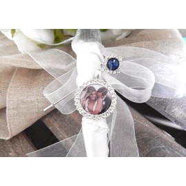 Memorial Bridal Bouquet Photo Charm Something Blue Wedding Accessory Bridal Pin Bride Gift from Mom Wedding Jewelry Mother Daughter Gift Sapphire Flower Bouquet Pin (Customize)