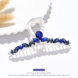 Edary Blue Rhinestone Hair Clips Silver Crystal Hair Claw Hair Claw Hair Clip Metal Hair Clips Large Hair Accessories for Women and Girls