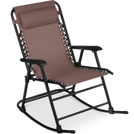 Best Choice Products Outdoor Folding Rocking Chair, Zero Gravity Lounge Chair, Patio Rocker w/Headrest Pillow - Brown