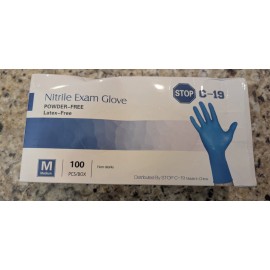 Stop C-19 Nitrile Exam Gloves Powder-Free Latex Free Stop C-19 100 count size M
