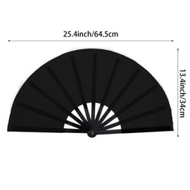 Nydotd 2 Packs Large Rave Fan Handheld Folding Fans Nylon Cloth Foldable for Men Women Performance Line Dance Chinese Kung Fu Tai Chi Decorations Festival Party Gift (Black)