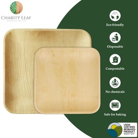 50-Piece Palm Leaf Plates Set | 25 x 10" & 25 x 7" Square Plates | Perfect for Parties, Weddings, and Everyday Use