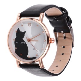 Women Watches Cartoon Lovely Cat Pattern Wrist Watch Leather Quartz Watch for Women Ladies Girls