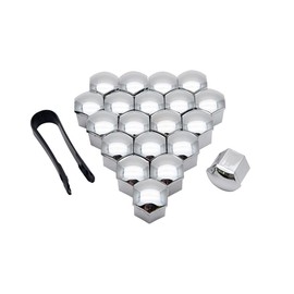 Riloer 19mm Lug Nut Covers 20PCS, ABS Chrome Plastic Nut Cover Caps, Hexagonal Nut Covers with Removal Tool, Silver Wheel Bolt Caps