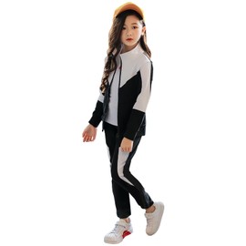 SXSHUN Girls' Tracksuit, Children's Jogging Suit, Sports Suit, Two-Piece Clothing Set, Leisure Suit, Sports Jacket and Sweatpants, White