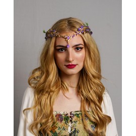 MOSTORY Purple Flower Elf Crown - Woodland Fairy Crown Elf Floral Headpiece Forest Elven Circlet for Renaissance Accessory Women Renfaire Outfit Cosplay