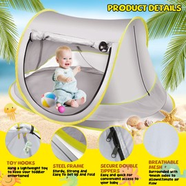 SelWatty Baby Beach Tent Pop Up, Waterproof UPF 50+ Beach Shelter Foldable Beach Accessories Breathable Portable Baby Garden Shade Outdoor UV Protecti