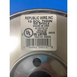 Republic Wire Inc 10 SOL THHN 500' Green Solid Insulated Wire Spool