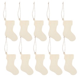 EXCEART 50pcs Wooden Stockings Pieces Socks Shape Wood Chips Craft Unfinished Wooden Cutouts DIY Hanging Ornament Tree Decor for Party Festival