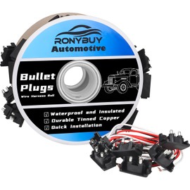Ronybuy 50x 3 Wire Plugs, Triple Male Bullet Wire Harness Roll, Right Angle 18AWG 3 Prong Pigtail Harness for Stop Turn Tail Light, Trucks & Trailers, Continuous 50 Plugs, 10" Lead Spacing