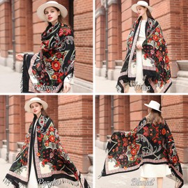 DANA XU Luxury 100% Pure Wool Oversized Extra Large Warm Floral Cashmere Pashmina Scarf Shawl And Wrap For Women Blanket Cape