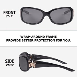 TJUTR Polarized Sunglasses for Women with Wrap Around Butterfly Design - Trendy Jackie O Style for UV400 Protection