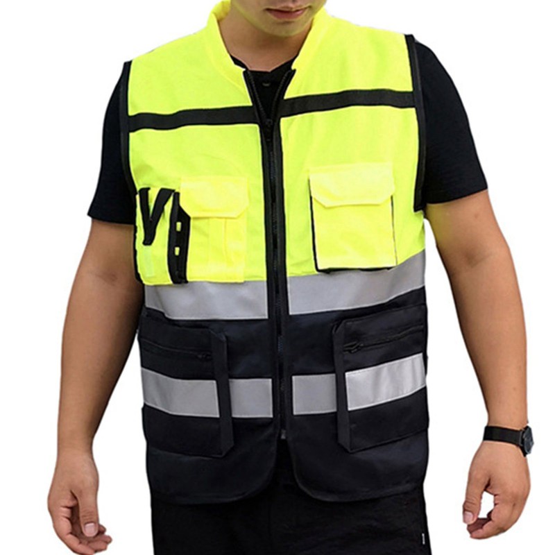 Reflective Safety Vest High Visibility Zipper Front Soft Collar Security