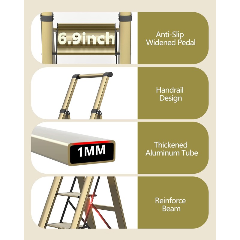 5 Step Ladders for Home, 300lbs Load, 46'' Top Step,