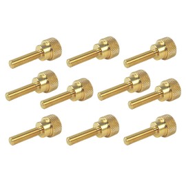 10 Pack 10-32 x 3/4 Inch Threads Solid Brass Diamond Knurled Thumb Screws Knobs with Straight Shoulders Right-Hand Threads SAE Flat Tip Uncoated (10-32 x 3/4 inch Long Threads)