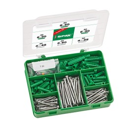 SPAX Assortment Box Dowel Screw Set 201 Pieces for Indoor Use in Various Dimensions, Expansion Dowel Type SD, Universal Screw, Partial Thread, A9J, T-Star Plus T20, Countersunk Head - 5000009100109