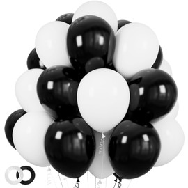 100pcs Black and White Balloons 12 Inch Thickened Latex Balloons for Birthday Wedding Graduation Party Decorations (Black White balloon)