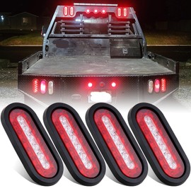 Konrali 4Pcs 6Inch Oval Led Trailer Tail Lights with Backup Reverse Lights Red Stop Turn and White Trailer Backup Lights 22 LED w/Rubber Grommets and 3-Prong Wire Pigtails