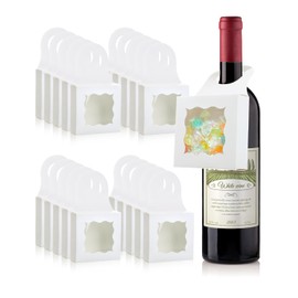 ISKYBOB 20Pcs Wine Bottle Box with Window, Kraft Paper Wine Boxes for Gifts Hanging Wine Treat Box Mini Charcuterie Boxes Champagne Bottles Box for Christmas Decor, White Wave