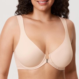 CALVENA Women's Front Closure Bras Back Support Posture Underwire Full Coverage Plus Size Seamless Bras Beige 38H