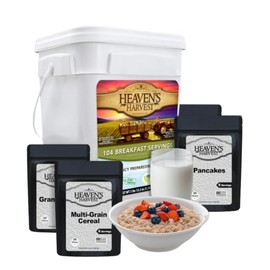 Heaven’s Harvest 25-Year Family Breakfast Food Kit — Emergency Food Supply. Freeze Dried Survival Food Kit + Water-Proof 25-Year Storage Bucket. (104 Breakfast Servings)
