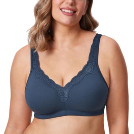 Delimira Brasier de algodón cómodo sin Espuma, sin Aros, de Encaje, Talla Grande para Mujer Sargazo 38C