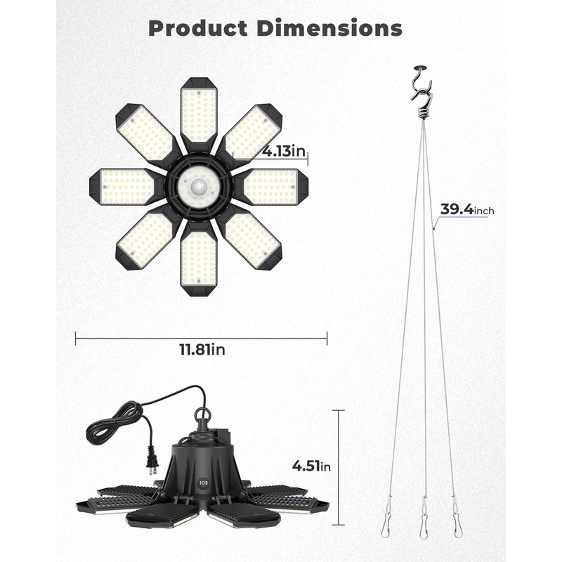 RUNBARRY Motion Sensor Garage Light Plug in - 25000LM Motion