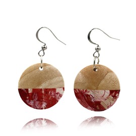 Bohemian Round Wooden Drop Earrings; New Year's Eve Original Gifts for Girlfriend (Red White)