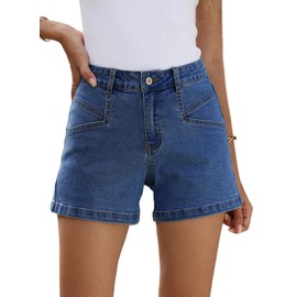Sidefeel Women's Jean Shorts High Waisted Fashion Zimbaplatinum Denim Summer Shorts with Pockets Dark Blue Size 6