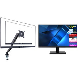 acer Vero V227Q H 22" FHD Free Sync Monitor with 4ms Response Time, Built-in Speakers, Anti Glare, VESA Mount (100mm), HDMI & DKZ Hub, Black (UM.WV7AA.H01) & Ergoflexy Single Mount Arm